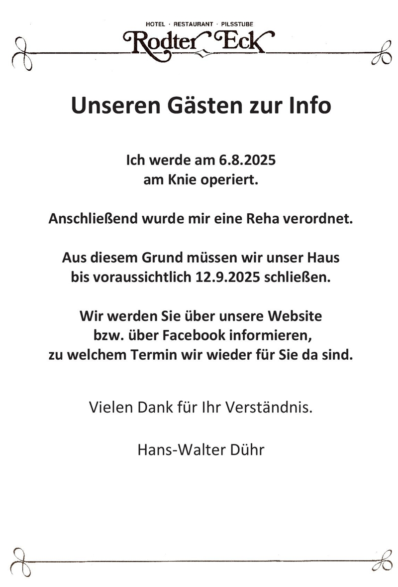 Haus geschlossen wegen HW OP