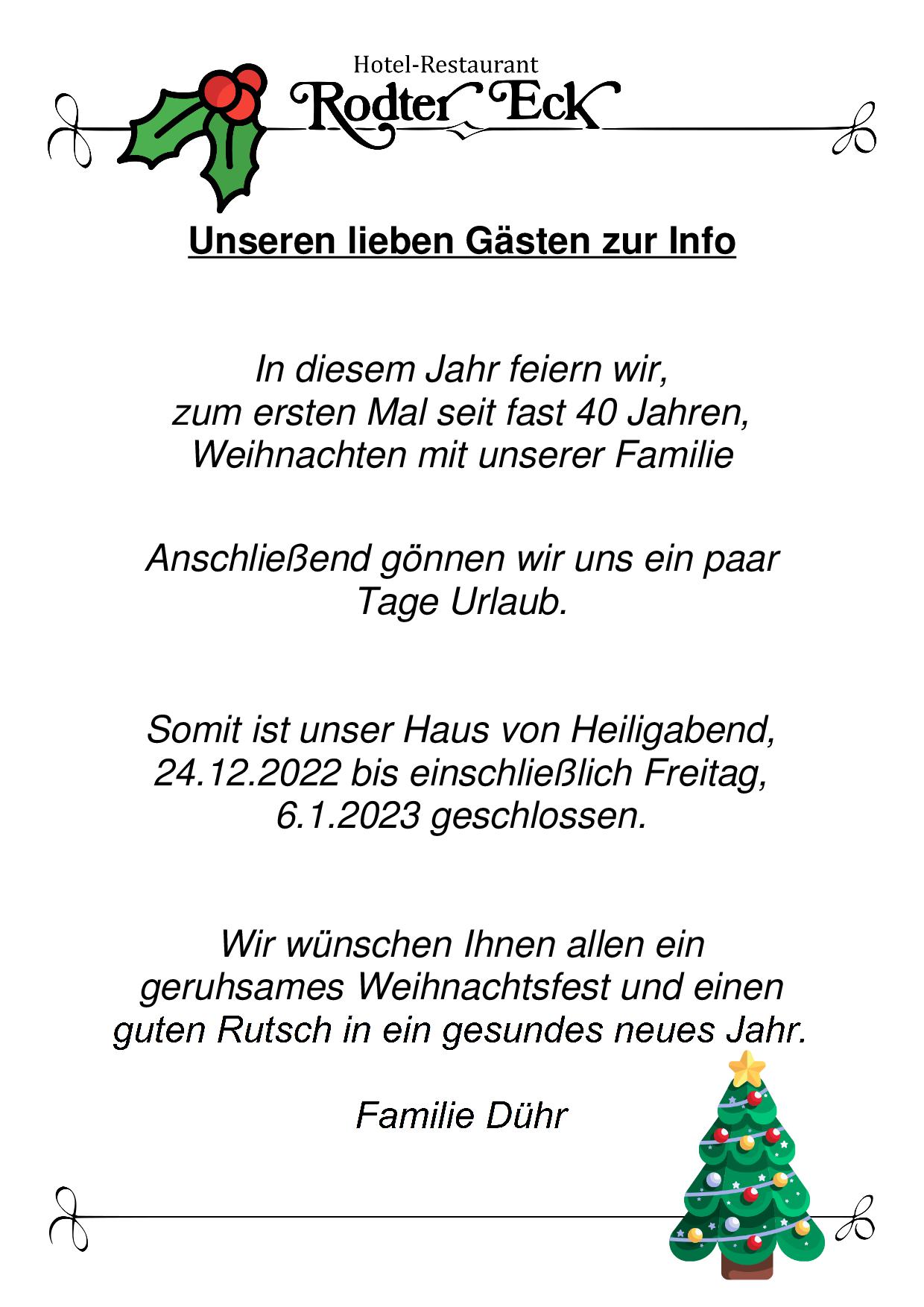 Weihnachten Urlaub 2022