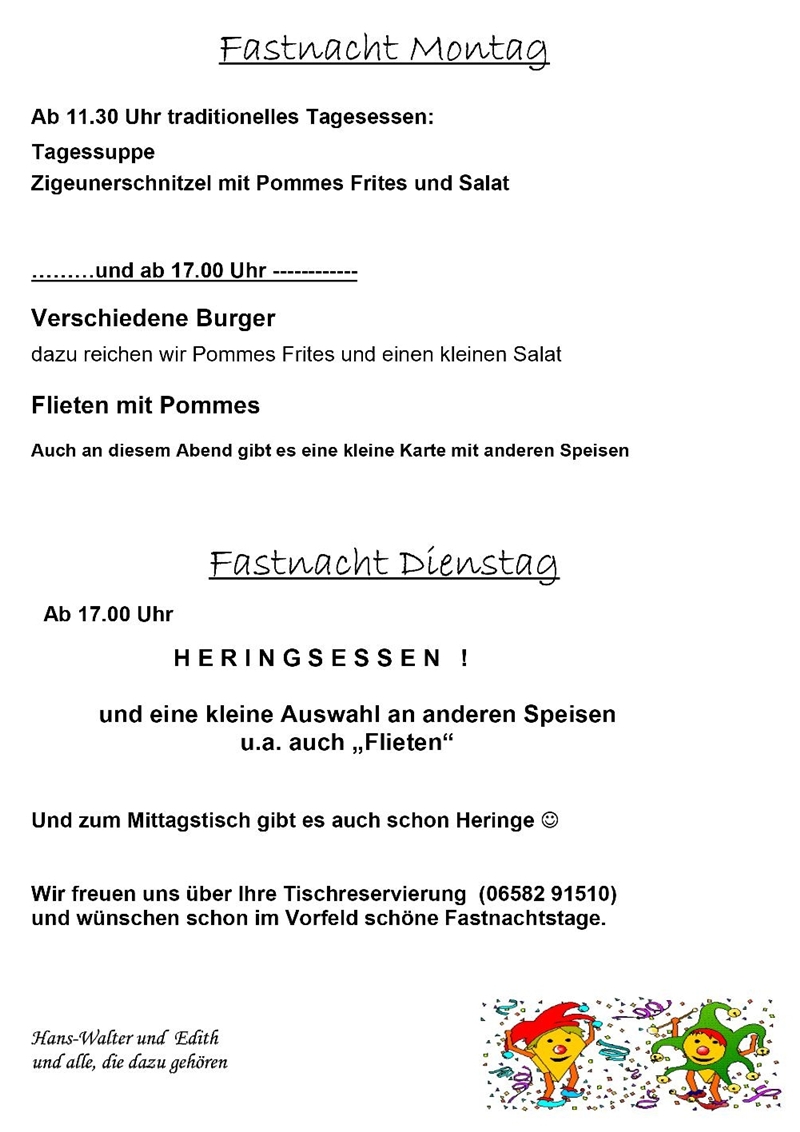 Fastnacht Plan - Fastnacht 20262